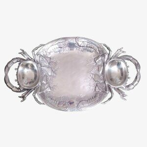 Arthur Court Crab Seafood Serving Tray Platter, 1988 Silver Tone Metal 24"
